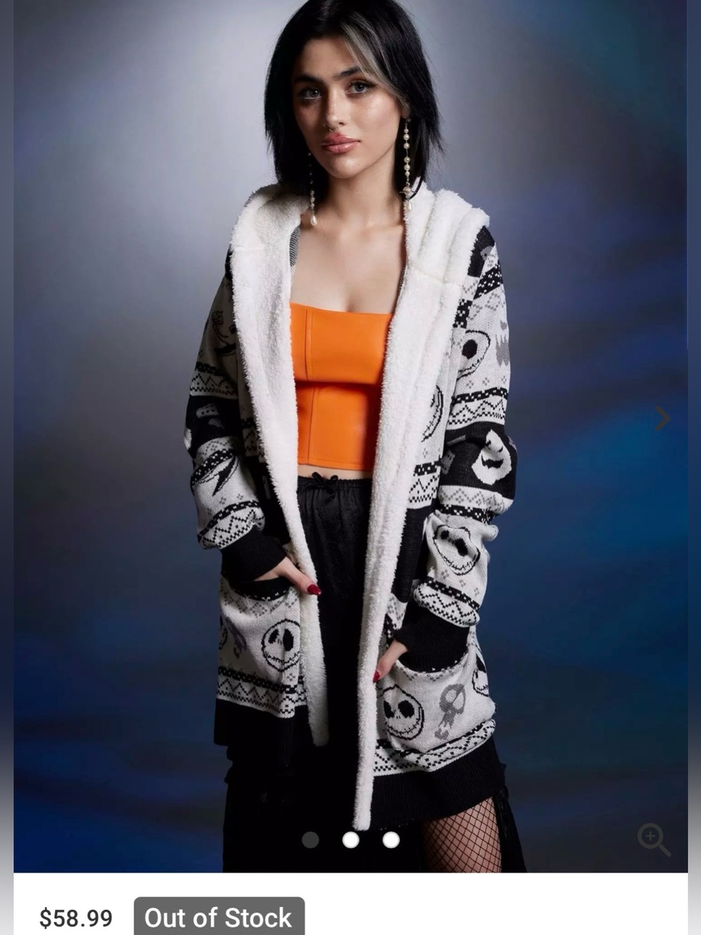 Hot Topic Nightmare Before Christmas Cardigan Size S Halloween Fair Isle Sherpa